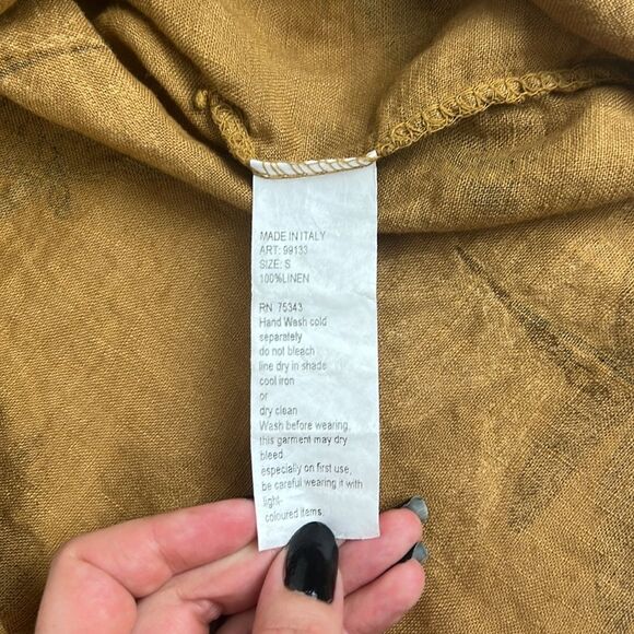 Elena Baldi DragonFly 100% Linen Mustard Yellow Ruffle Sleeve Blouse Small - Picture 14 of 14